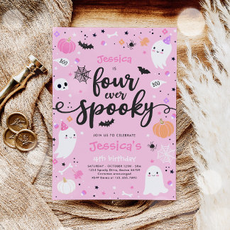 Vier Mal Niedliche Halloween Ghost 4. Geburtstag Einladung