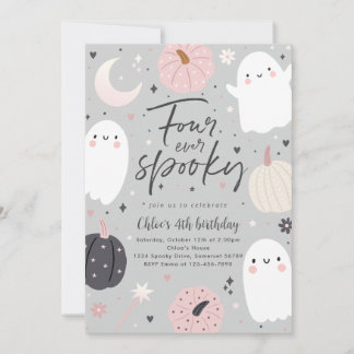 Vier Mal Spooky Boho Halloween Ghost 4. Geburtstag Einladung