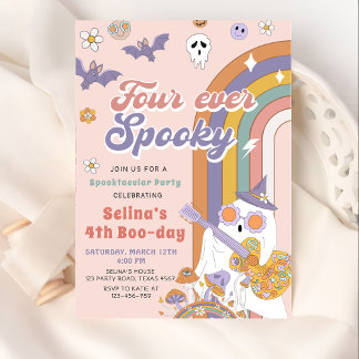 Vier Mal Spooky Groovy Halloween Ghost Geburtstag Einladung