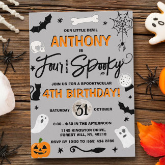Vier Mal Spooky! Halloween 4. Geburtstag Einladung