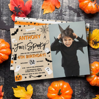 Vier Mal Spooky! Halloween 4. Geburtstags-Foto Einladung