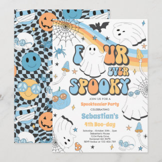 Vier mal Spooky Halloween Groovy Ghost Geburtstag Einladung