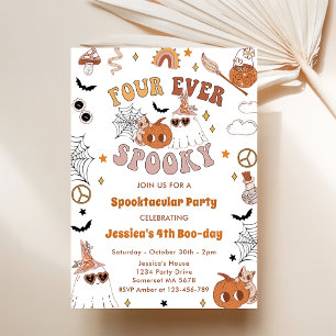 Vier Mal Spooky Niedlich Groovy Halloween Geburtst Einladung