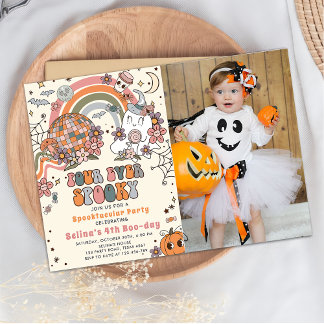 Vier Mal Spooky Retro Ghost Halloween Geburtstag Einladung
