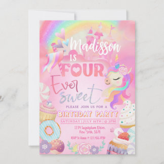 Vier mal süß Einhorn Donut Sweet 4. Einladung