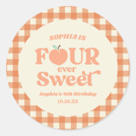 Vier mal süße Pfirsichfrüchte 4. Geburtstag Party Runder Aufkleber