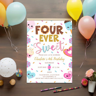 Vier mal Sweet Geburtstag Donut Candy 4. Geburtsta Einladung