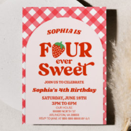Vier mal Sweet Strawberry 4. Geburtstag Party Einladung