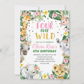 Vier Mal Wild Geburtstag Jungle Safari Einladung