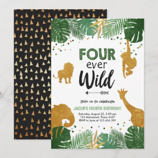 Vier mal Wild Safari Tierjunge zum Geburtstag Einladung