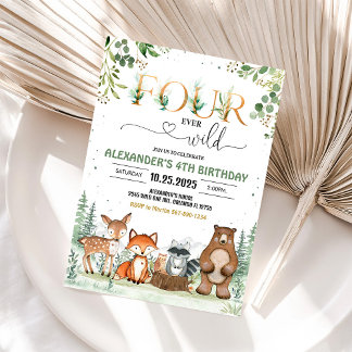 Vier Mal Wild Woodland 4. Geburtstag Einladung