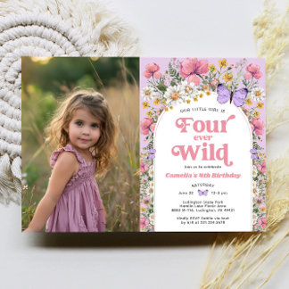 Vier-mal-Wilde Wildblume 4. Geburtstag Foto Einladung