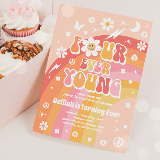 Vier mal Young Hippie 4. Geburtstags-Party Einladung