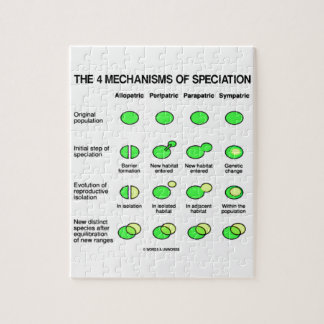 Vier Mechanismen Speciation (Evolution) Puzzle