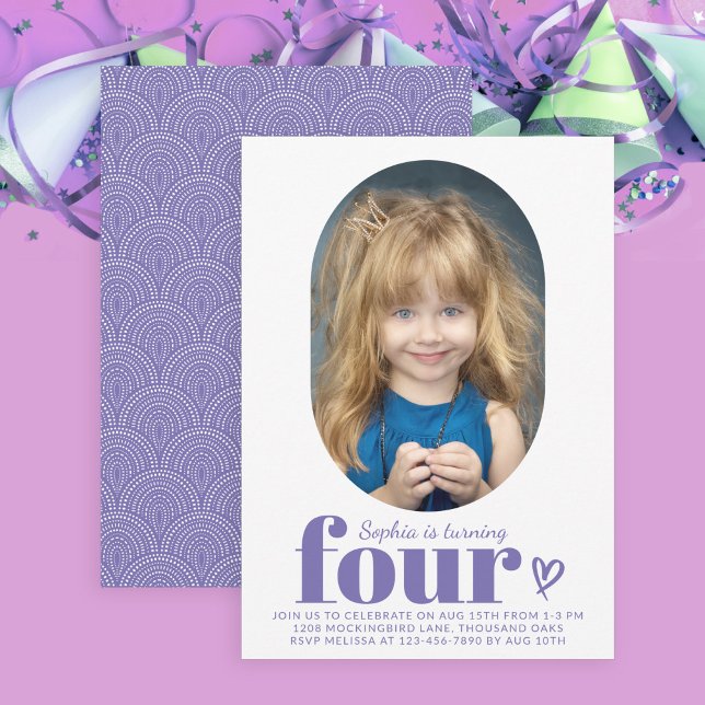 Vier moderne Minimal Foto 4. Geburtstag Einladung (Available as both printed and paperless digital download!)