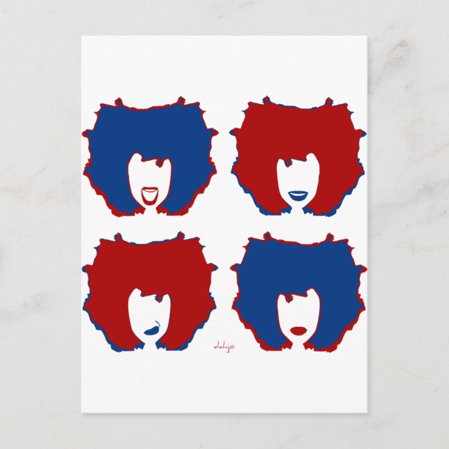 VIER MOODS IN ROT UND BLAU POSTKARTE (Vorderseite)
