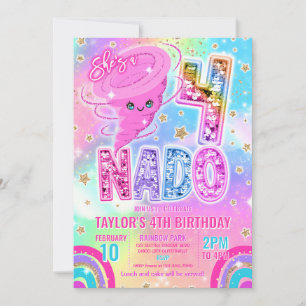 Vier Nado Regenbogen Glitter 4. Geburtstagsfeier Einladung