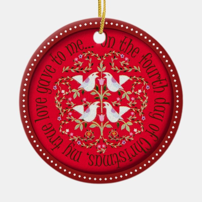 Vier nennende Vögel Keramikornament (Vorne)