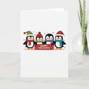Vier Niedliche Pinguine Happy Holidays Sign Card Karte