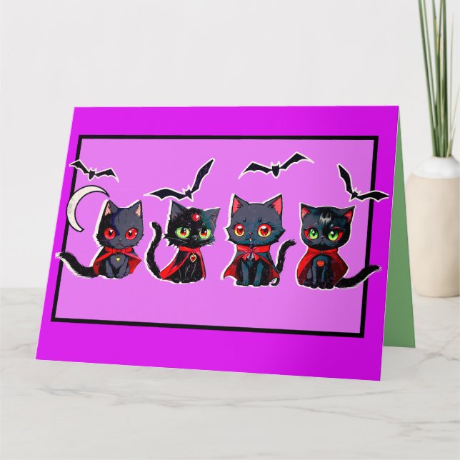 Vier Niedliche Spooky Halloween Vampire Kittens Karte (Vorderseite)