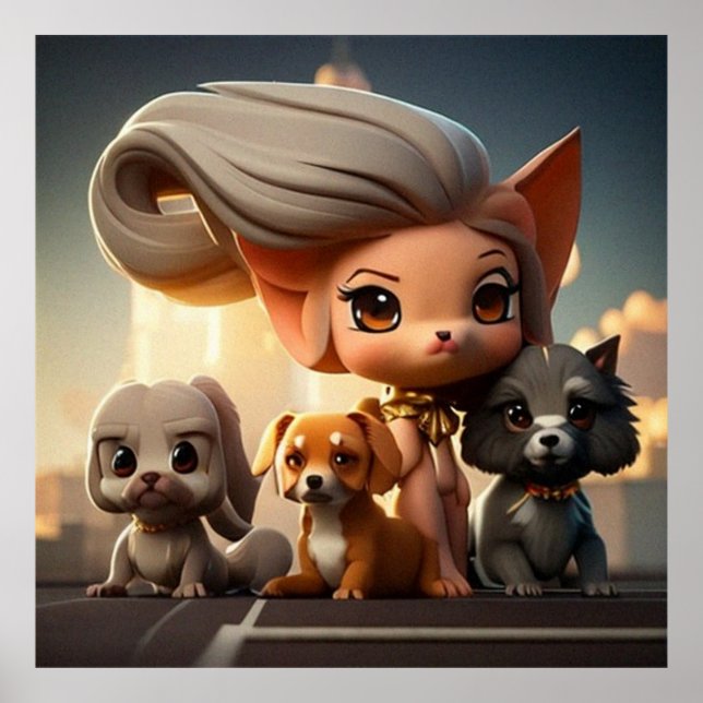 Vier Niedliche Welpen posieren für die Kamera Poster (Vorne)