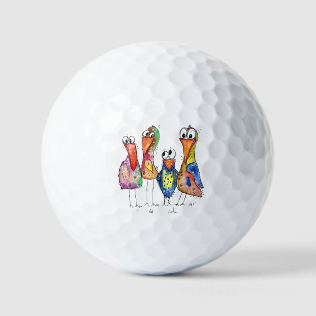 Vier Niedliche Whimsikvögel Golfball (Vorderseite)
