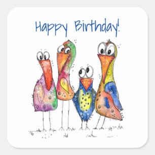 Vier Niedliche Whimsikvögel Quadratischer Aufkleber