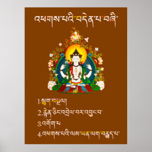 Vier oble Wahrheiten Buddha Lehren in Tibetisch Poster