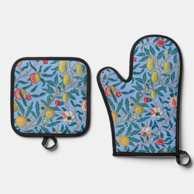 Vier Obst-Muster, William Morris Ofenhandschuh & Topflappen-Set (Vorderseite)