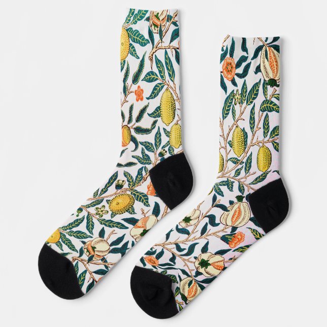 Vier Obst-Muster, William Morris Socken (Linkes Detail)