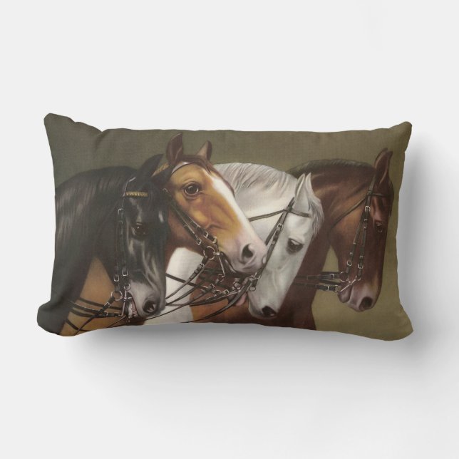 Vier PferdeVintager Kunst-Kissen-KissenLumbar Lendenkissen (Vorderseite)