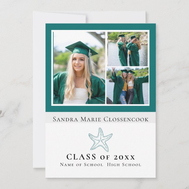 Vier Picture Collage Nautical Starfish Graduierte Ankündigung (Vorderseite)