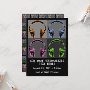 Vier Pop Art Kopfhörer Einladung