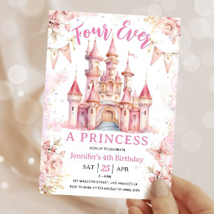 Vier pro Princess Pink Girl 4. Geburtstag Party Einladung
