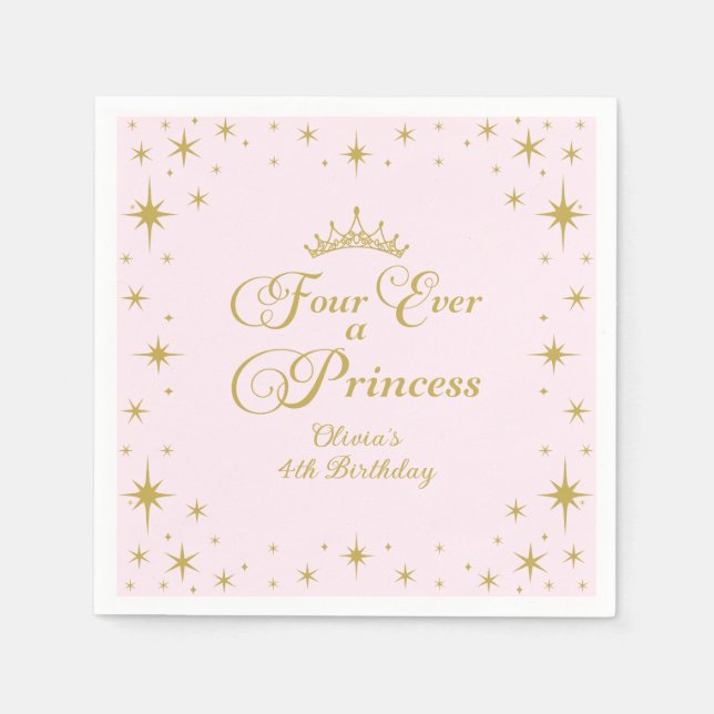 Vier pro Prinzessin Gold Prinzessin 4. Geburtstag Serviette (Vorderseite)