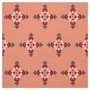 Vier Punkte Mandala, Korallen, Grau / Grau und Rot Stoff