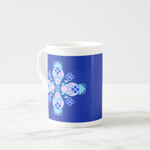 Vier-Punkte-Mandala - Orchidee, blau und Kobalt Prozellantasse