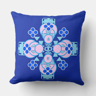 Vier-Punkte-Mandala - Orchidee, blau und kobaltbla Kissen