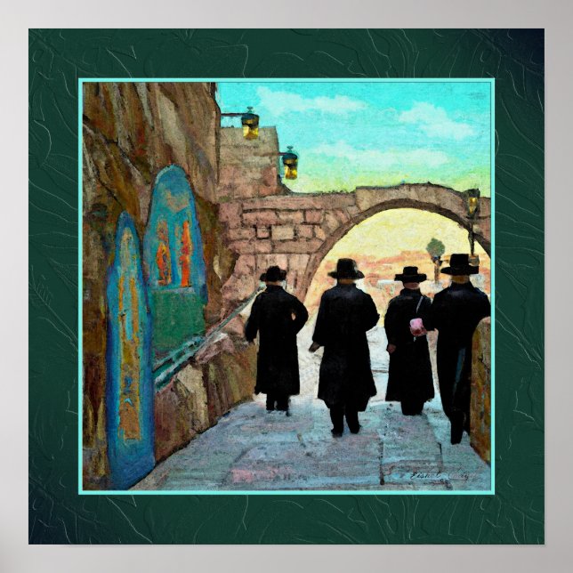 Vier Rabbis zu Fuß in Jerusalem Street Art Print Poster (Vorne)