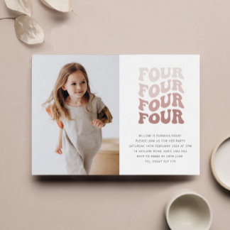 Vier Retro Blush Landschaft Foto Einladung