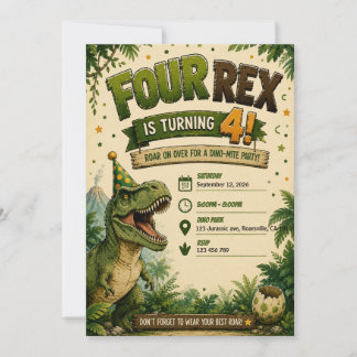 Vier Rex-Dinosaurier 4. Geburtstagseinladung Einladung