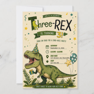 Vier Rex-Dinosaurier 4. Geburtstagseinladung Einladung
