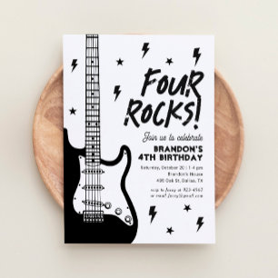 Vier Rocks Gitarren Rock und Roll 4. Geburtstag Einladung