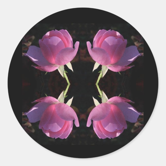 Vier rosa Rosen Runder Aufkleber (Vorderseite)