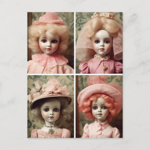 Vier rosa Vintage-Puppen Postkarte