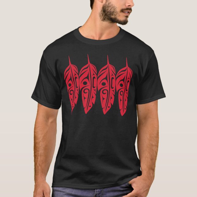 Vier rote Eagle-Federn T-Shirt (Vorderseite)