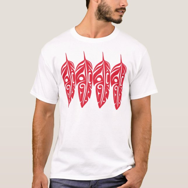 Vier rote Eagle-Federn T-Shirt (Vorderseite)