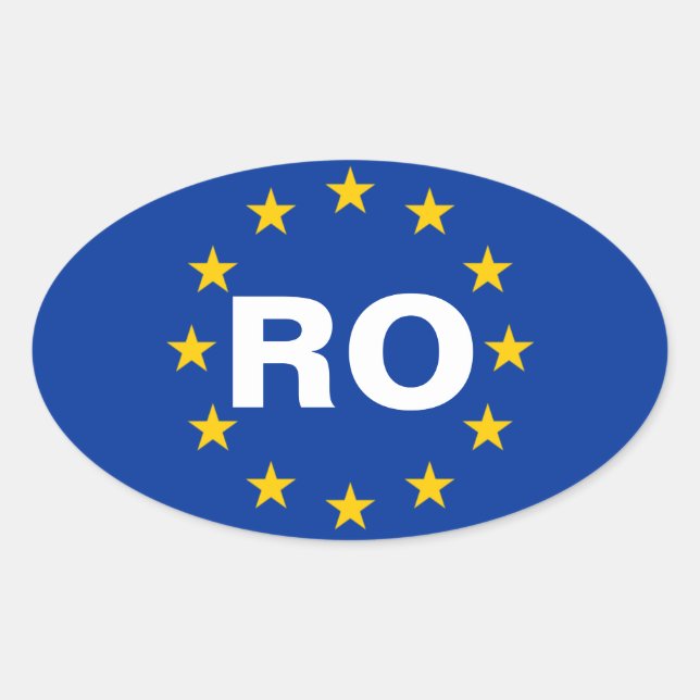 VIER rumänische "RO" europäische Flagge Ovaler Aufkleber (Vorderseite)