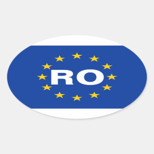 VIER rumänische "RO" europäische Flagge Ovaler Aufkleber