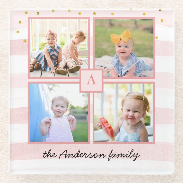 Vier schöne Fotos Monogram Family Untersetzer (Vorderseite)